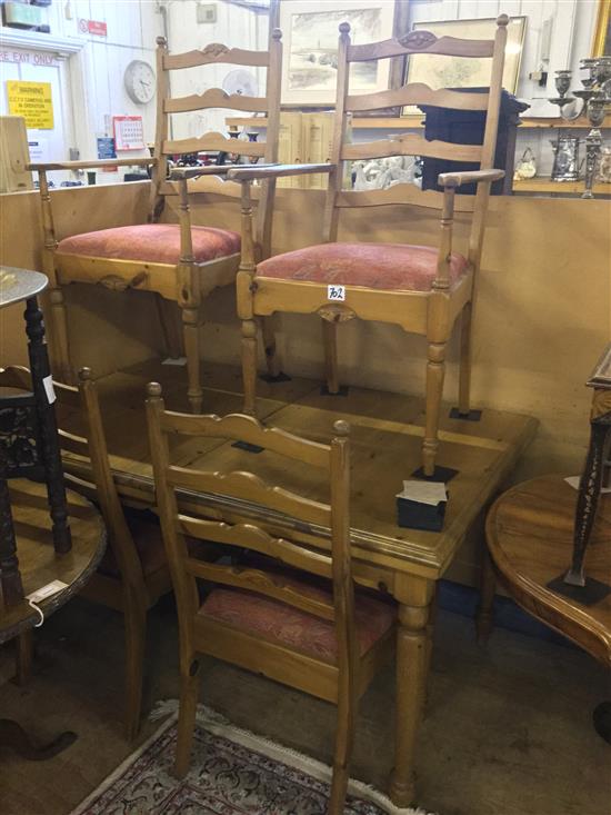 Pine extending dining table & 4 ladder back chairs(-)